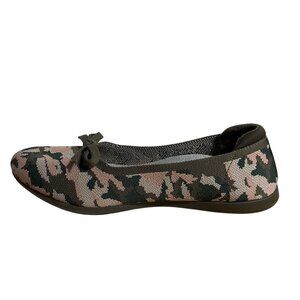 Clarks Womens Cloudstepper Carly Hope Knit Bow Flats Size 8 Olive Pink Camo